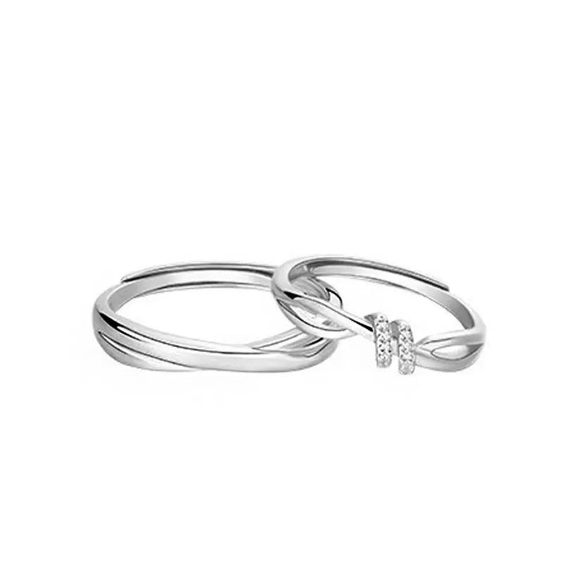 Geometric Simple Style S999 Silver Rings For Couples In Silver, Perfect For Valentine's Day