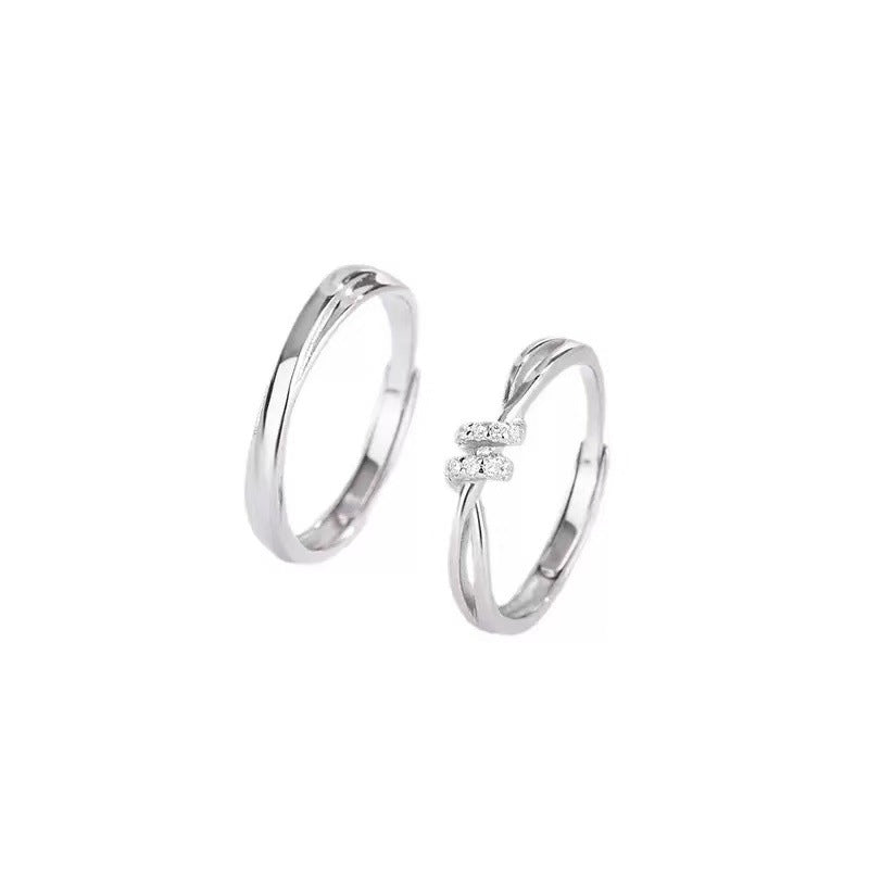 Geometric Simple Style S999 Silver Rings For Couples In Silver, Perfect For Valentine's Day