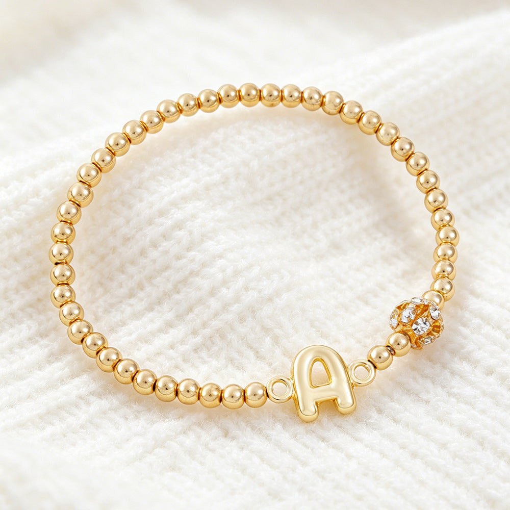 Cute Beading Letter Pattern Bracelet For Kids With Zinc Alloy Chain And Rhinestone Inlay, Plastic Material