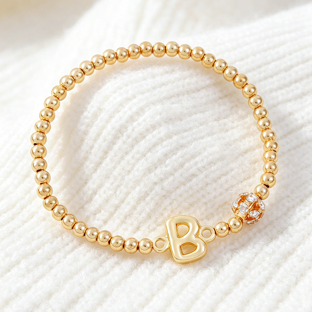 Cute Beading Letter Pattern Bracelet For Kids With Zinc Alloy Chain And Rhinestone Inlay, Plastic Material