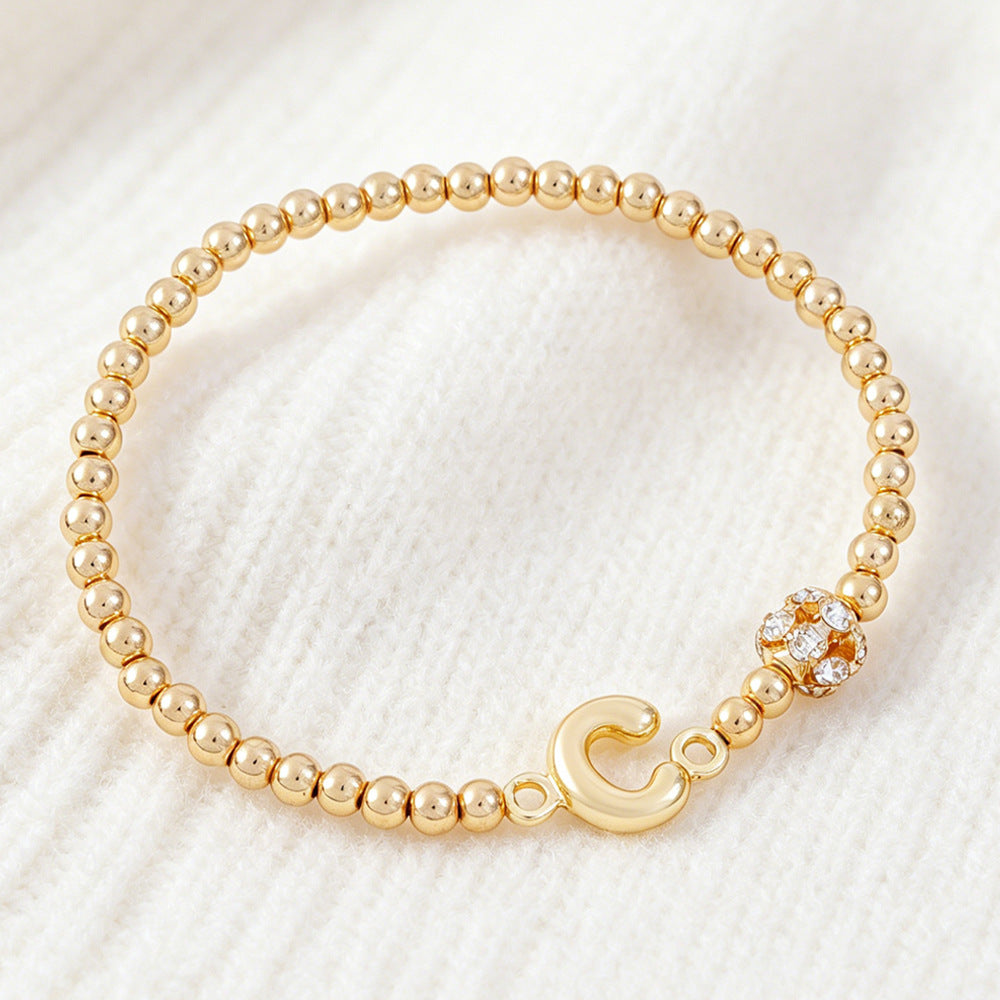 Cute Beading Letter Pattern Bracelet For Kids With Zinc Alloy Chain And Rhinestone Inlay, Plastic Material