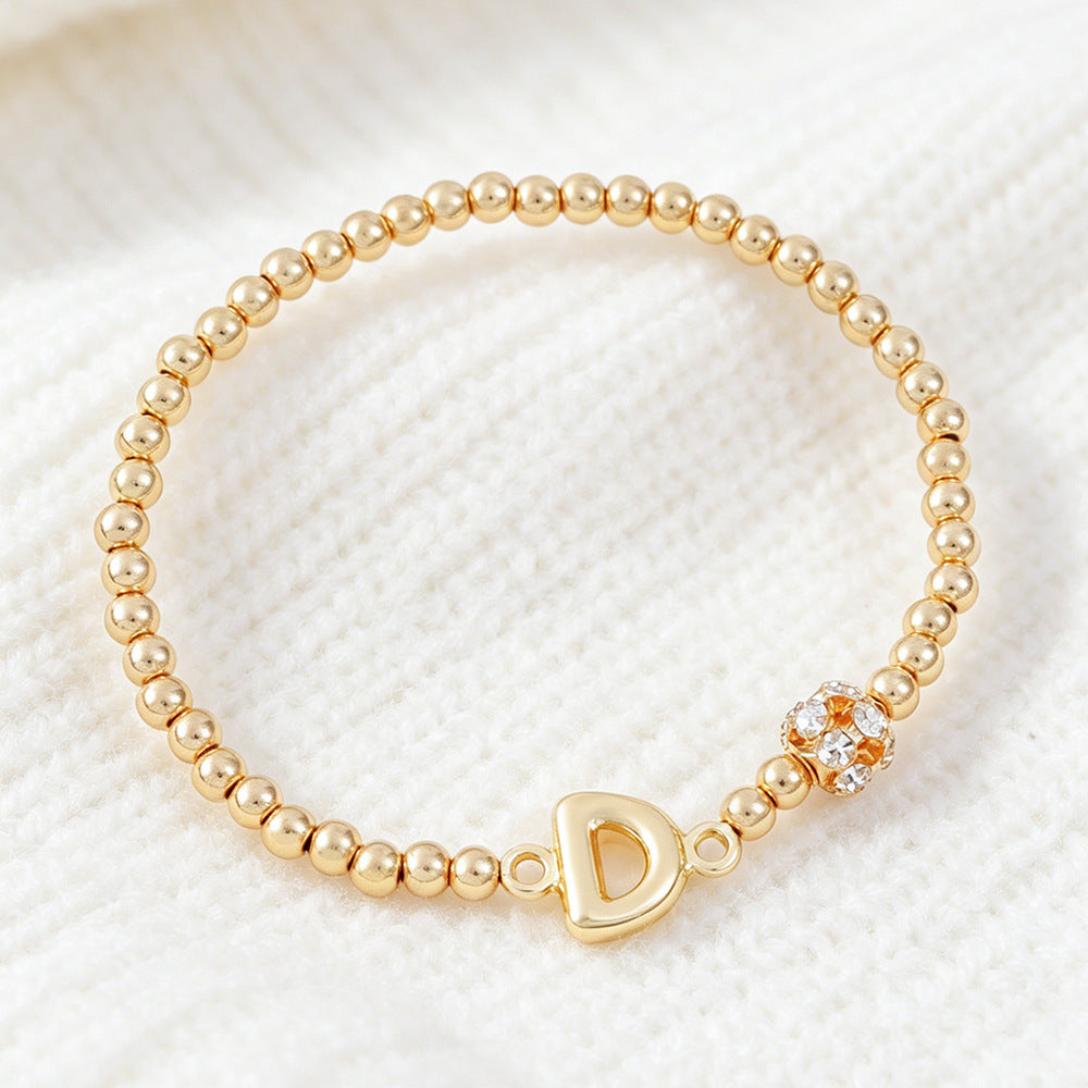 Cute Beading Letter Pattern Bracelet For Kids With Zinc Alloy Chain And Rhinestone Inlay, Plastic Material