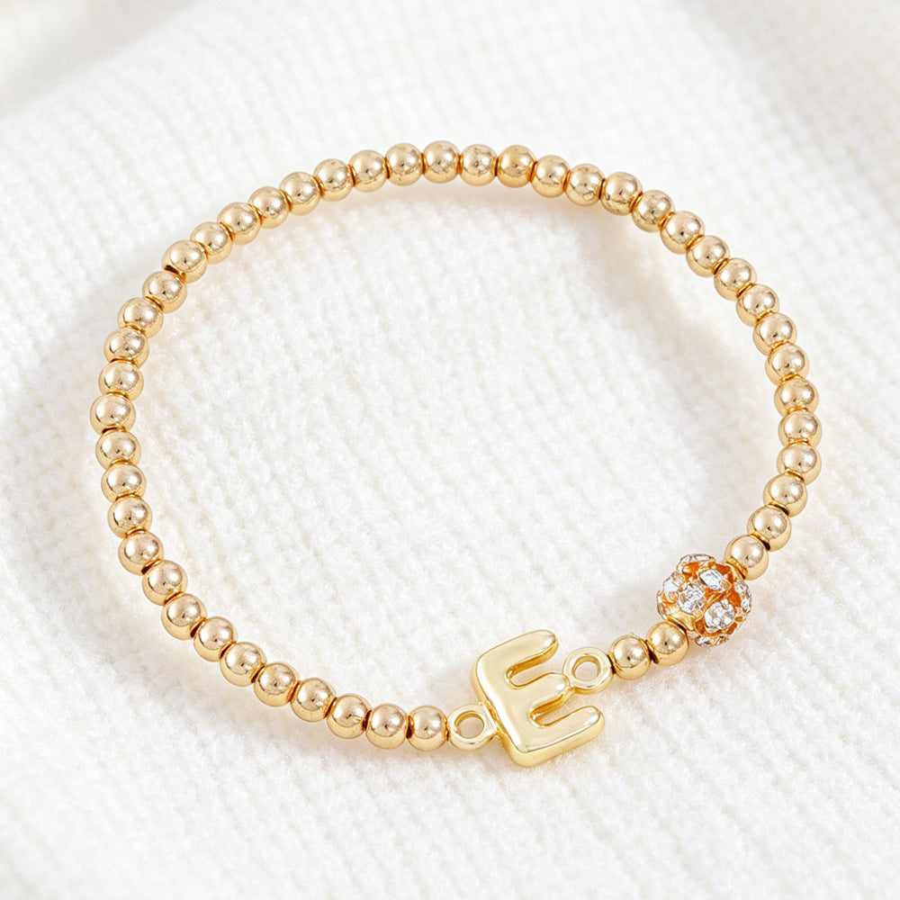 Cute Beading Letter Pattern Bracelet For Kids With Zinc Alloy Chain And Rhinestone Inlay, Plastic Material