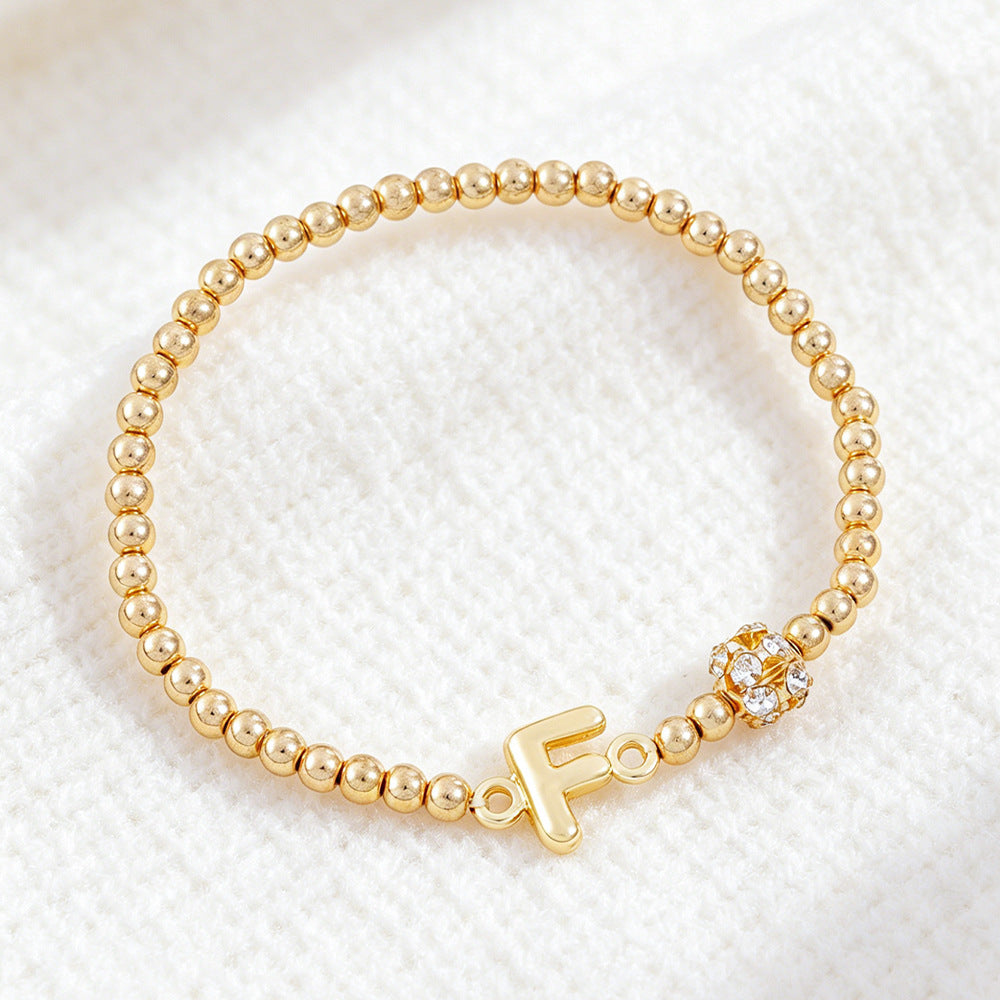 Cute Beading Letter Pattern Bracelet For Kids With Zinc Alloy Chain And Rhinestone Inlay, Plastic Material