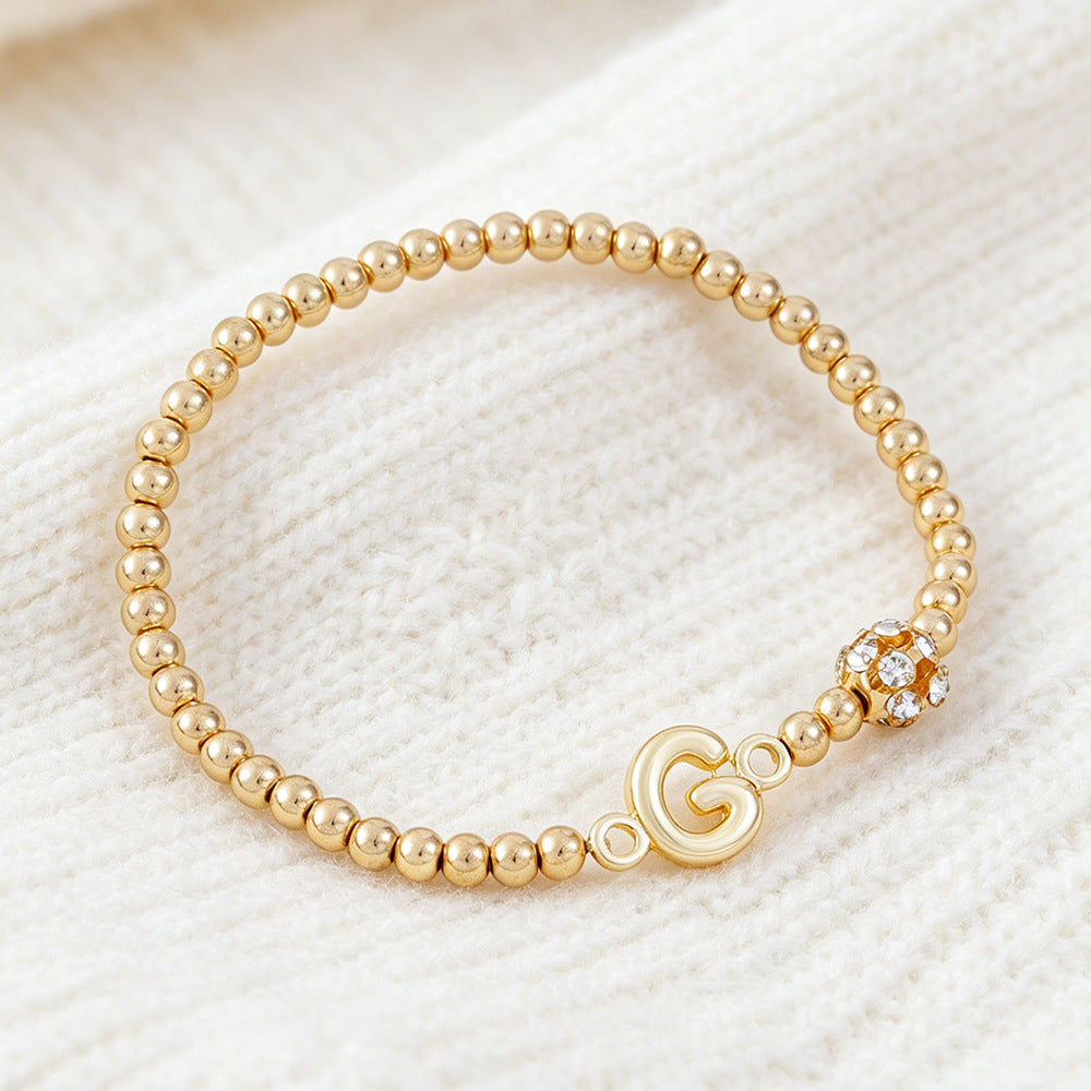 Cute Beading Letter Pattern Bracelet For Kids With Zinc Alloy Chain And Rhinestone Inlay, Plastic Material