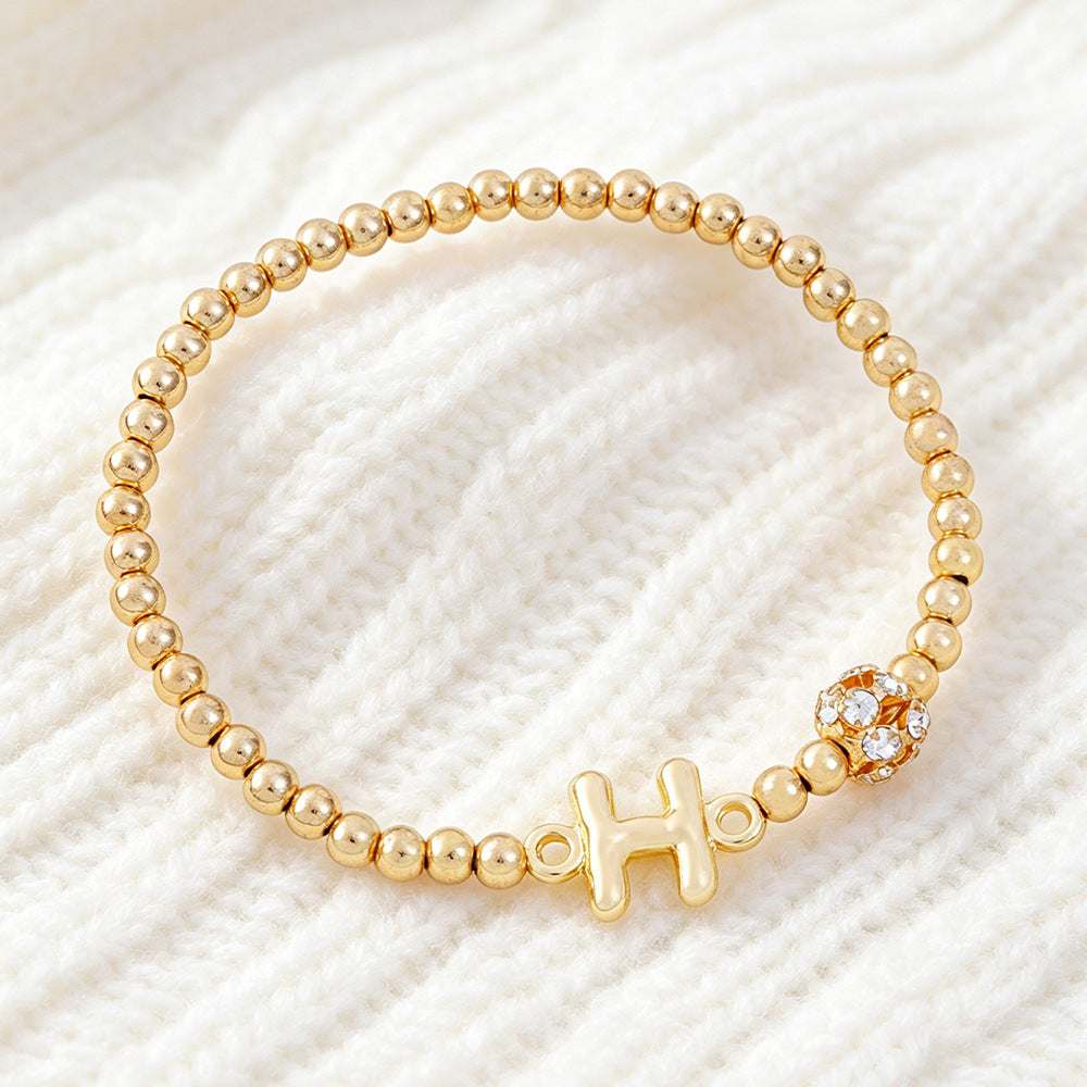 Cute Beading Letter Pattern Bracelet For Kids With Zinc Alloy Chain And Rhinestone Inlay, Plastic Material