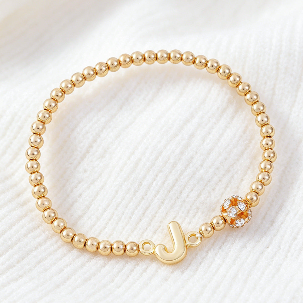 Cute Beading Letter Pattern Bracelet For Kids With Zinc Alloy Chain And Rhinestone Inlay, Plastic Material