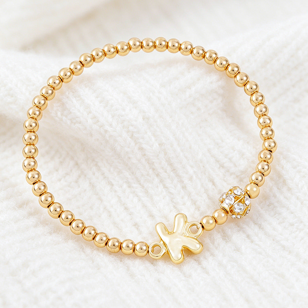 Cute Beading Letter Pattern Bracelet For Kids With Zinc Alloy Chain And Rhinestone Inlay, Plastic Material