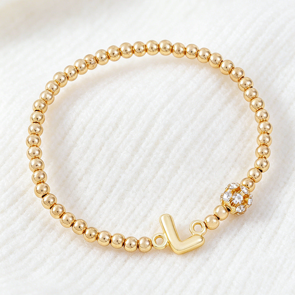 Cute Beading Letter Pattern Bracelet For Kids With Zinc Alloy Chain And Rhinestone Inlay, Plastic Material