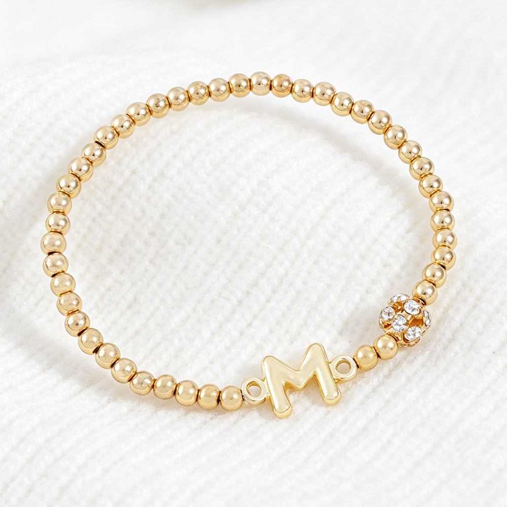 Cute Beading Letter Pattern Bracelet For Kids With Zinc Alloy Chain And Rhinestone Inlay, Plastic Material