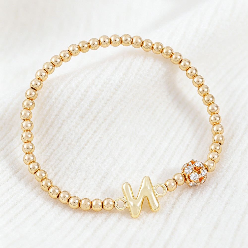 Cute Beading Letter Pattern Bracelet For Kids With Zinc Alloy Chain And Rhinestone Inlay, Plastic Material