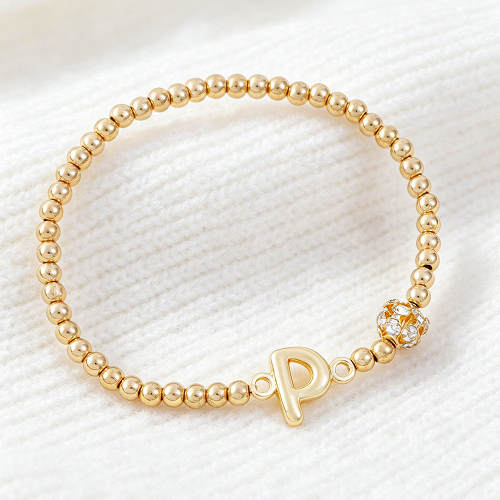 Cute Beading Letter Pattern Bracelet For Kids With Zinc Alloy Chain And Rhinestone Inlay, Plastic Material