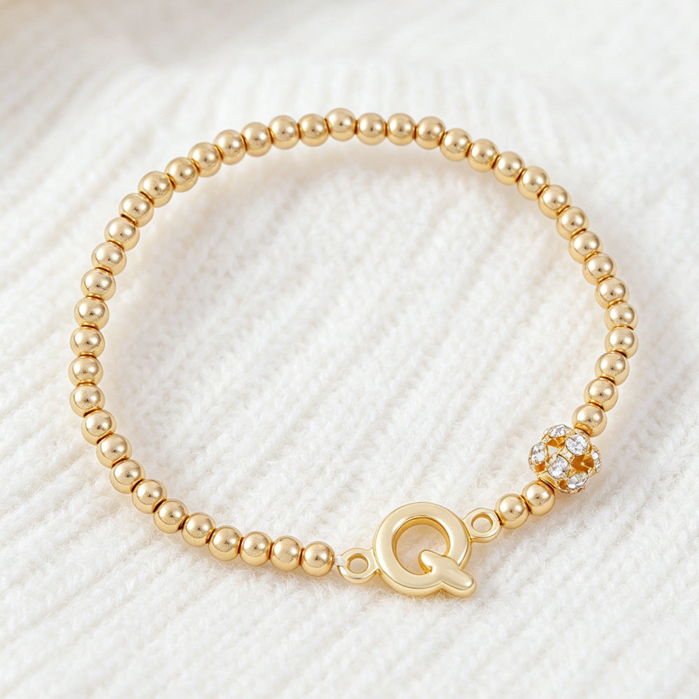 Cute Beading Letter Pattern Bracelet For Kids With Zinc Alloy Chain And Rhinestone Inlay, Plastic Material