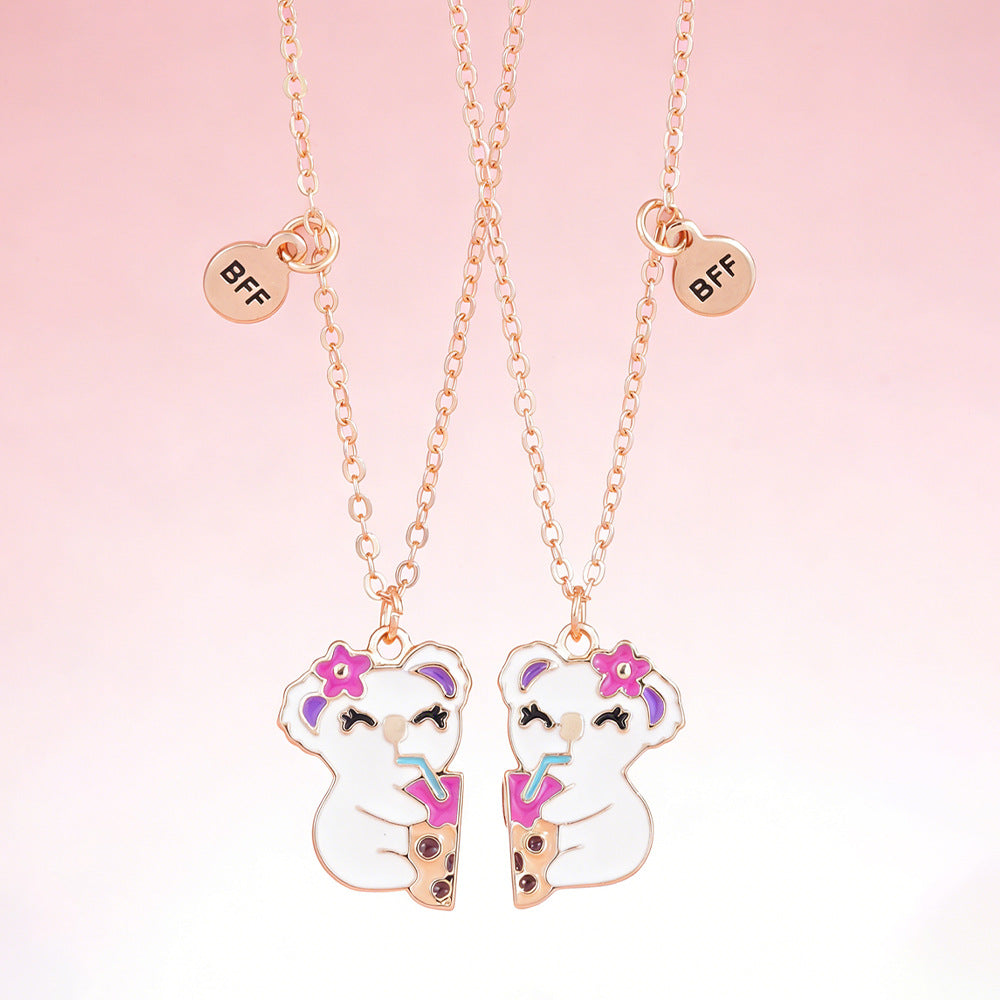 Bear Cartoon Style Necklace For Kids Featuring Electroplated Alloy Pendant In White