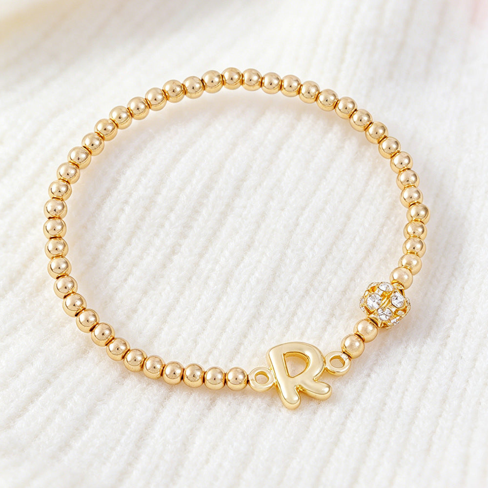 Cute Beading Letter Pattern Bracelet For Kids With Zinc Alloy Chain And Rhinestone Inlay, Plastic Material