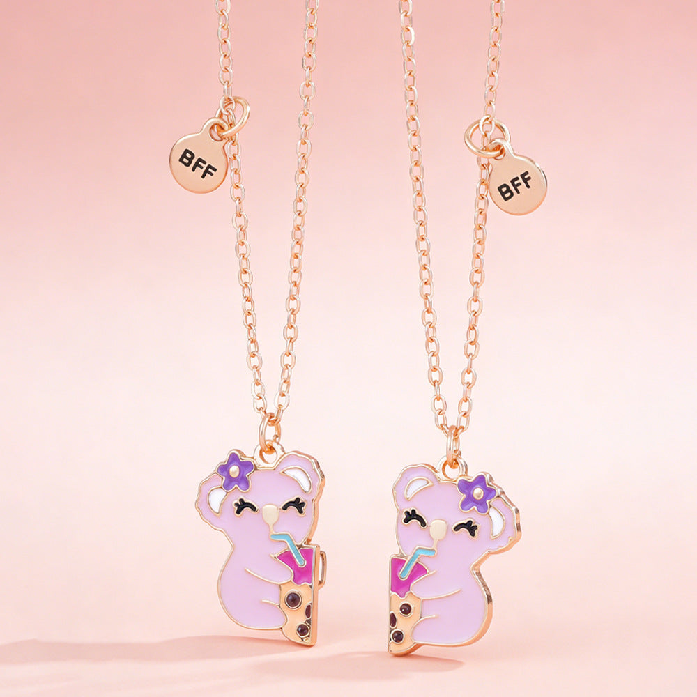 Bear Cartoon Style Necklace For Kids Featuring Electroplated Alloy Pendant In White