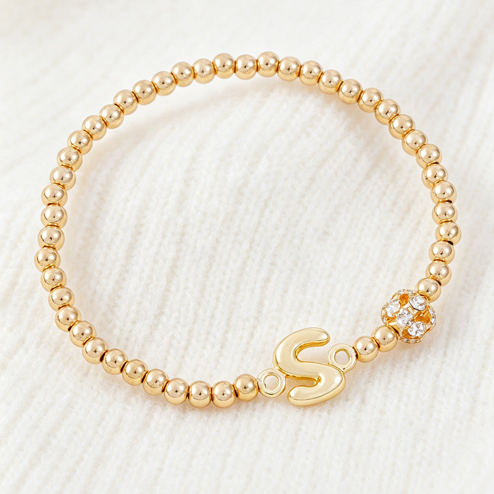 Cute Beading Letter Pattern Bracelet For Kids With Zinc Alloy Chain And Rhinestone Inlay, Plastic Material