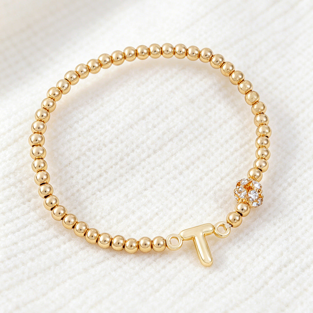 Cute Beading Letter Pattern Bracelet For Kids With Zinc Alloy Chain And Rhinestone Inlay, Plastic Material