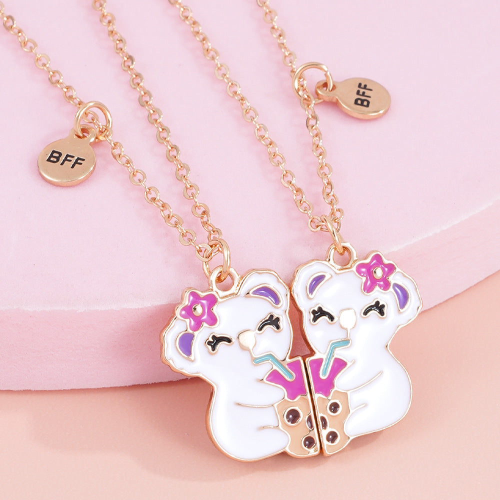 Bear Cartoon Style Necklace For Kids Featuring Electroplated Alloy Pendant In White