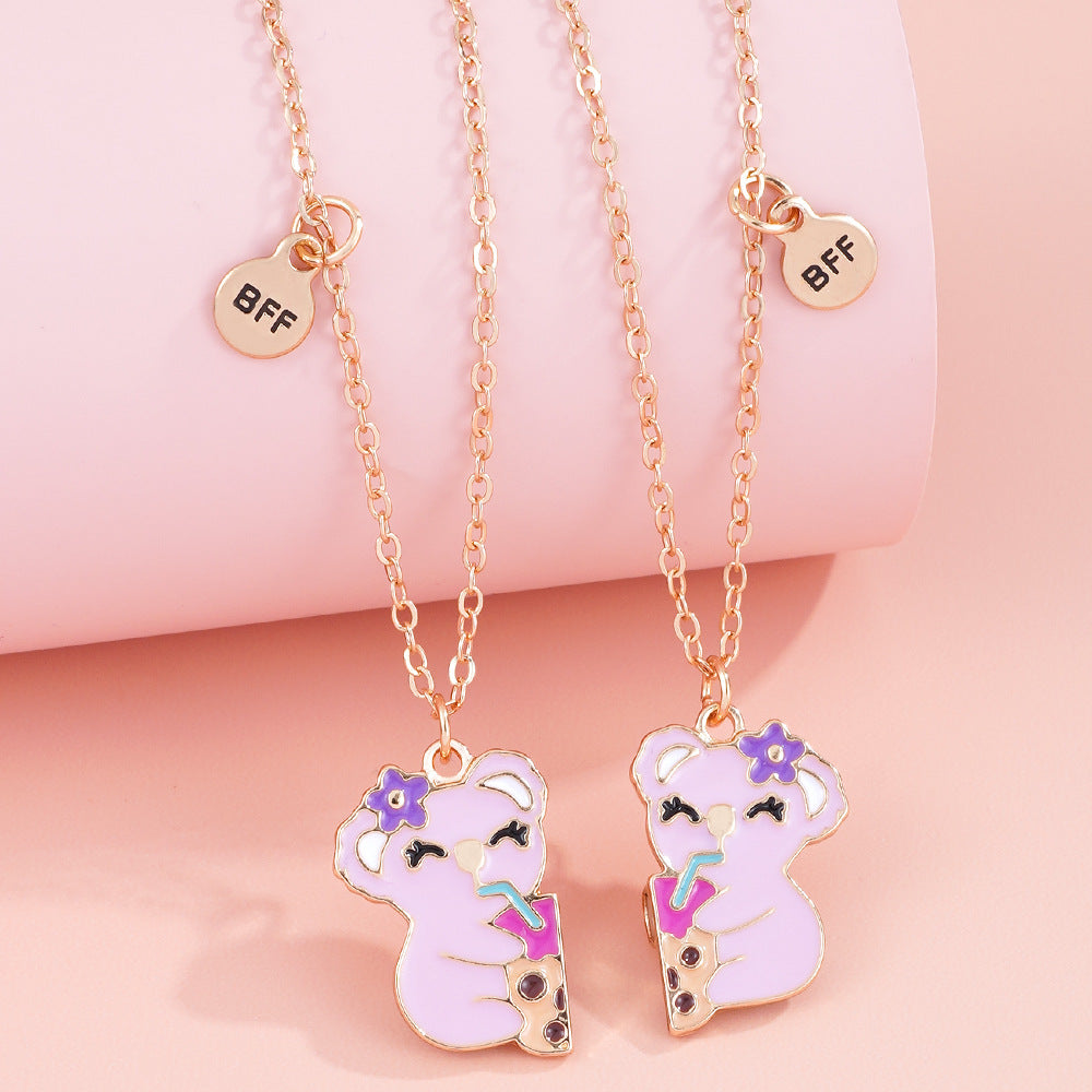 Bear Cartoon Style Necklace For Kids Featuring Electroplated Alloy Pendant In White