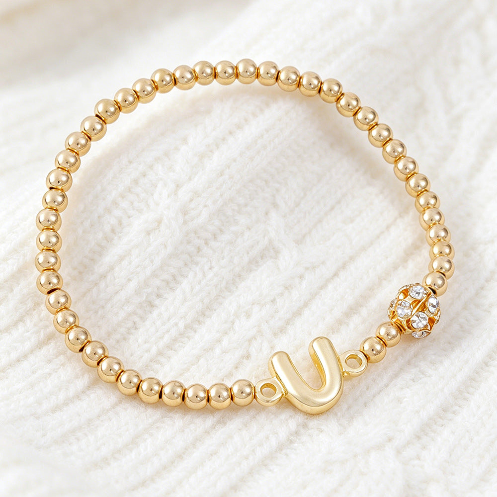 Cute Beading Letter Pattern Bracelet For Kids With Zinc Alloy Chain And Rhinestone Inlay, Plastic Material