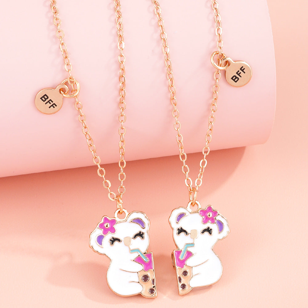 Bear Cartoon Style Necklace For Kids Featuring Electroplated Alloy Pendant In White