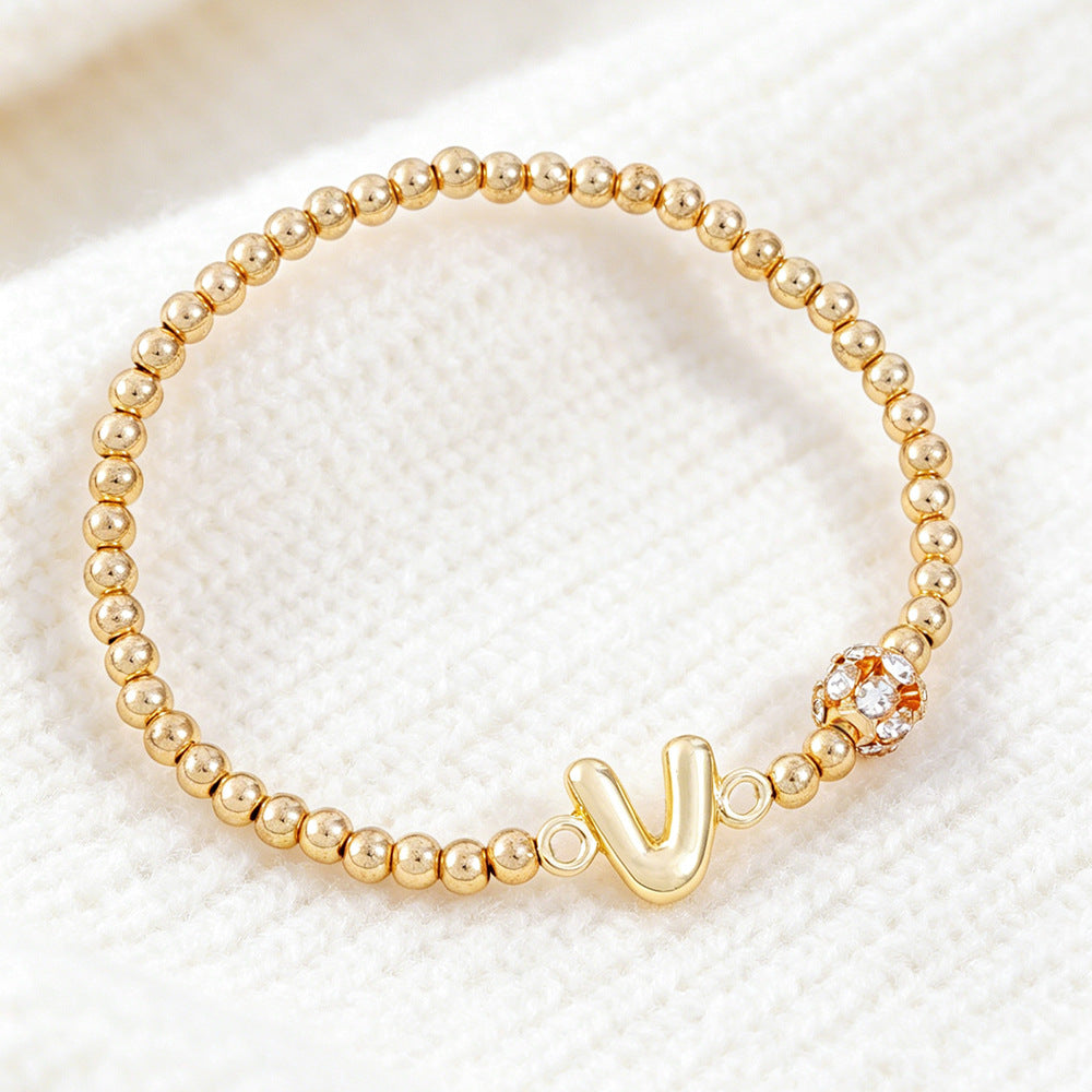 Cute Beading Letter Pattern Bracelet For Kids With Zinc Alloy Chain And Rhinestone Inlay, Plastic Material