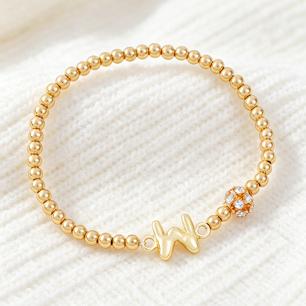 Cute Beading Letter Pattern Bracelet For Kids With Zinc Alloy Chain And Rhinestone Inlay, Plastic Material