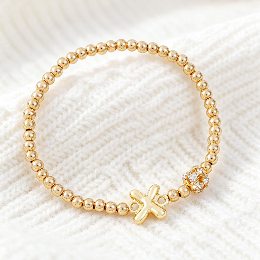 Cute Beading Letter Pattern Bracelet For Kids With Zinc Alloy Chain And Rhinestone Inlay, Plastic Material