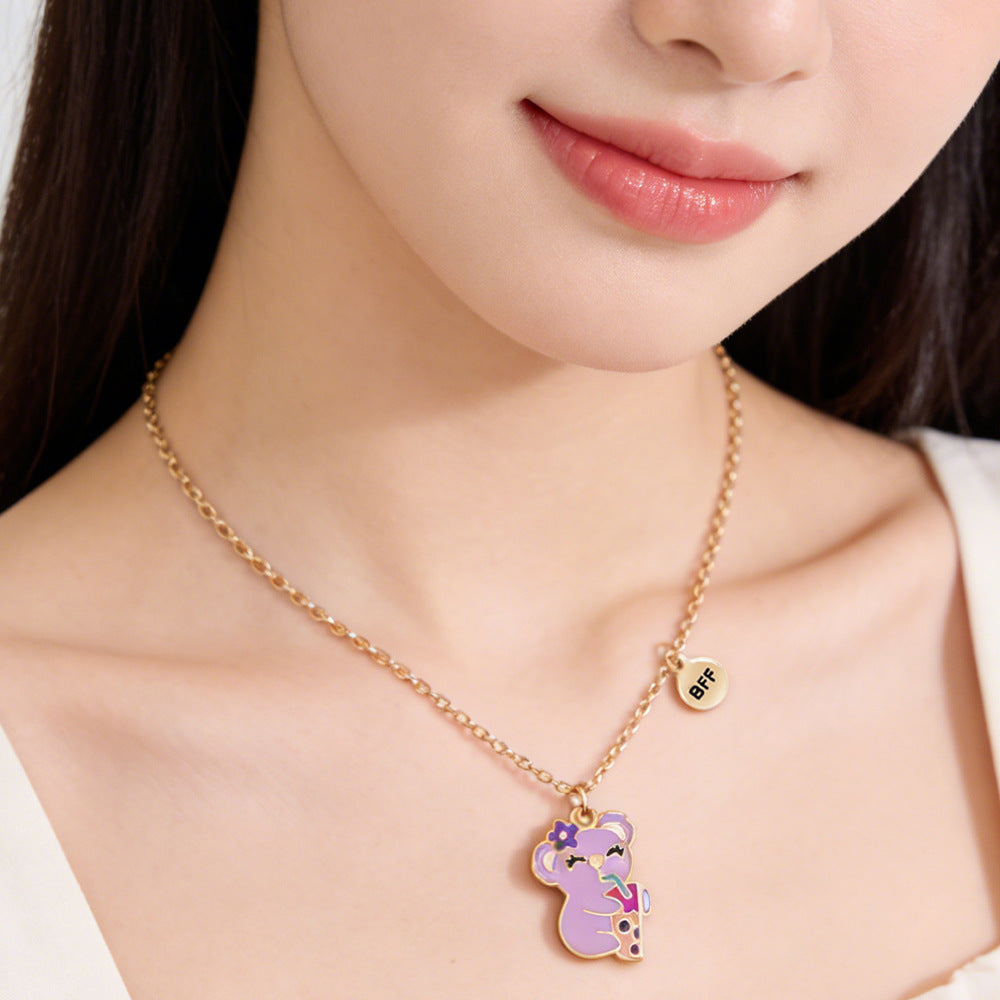 Bear Cartoon Style Necklace For Kids Featuring Electroplated Alloy Pendant In White