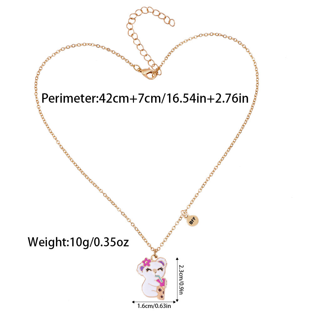 Bear Cartoon Style Necklace For Kids Featuring Electroplated Alloy Pendant In White