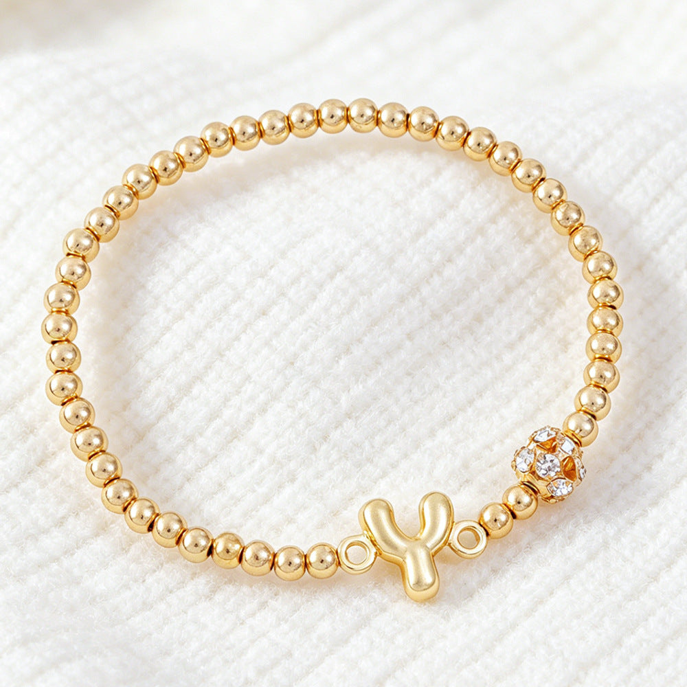 Cute Beading Letter Pattern Bracelet For Kids With Zinc Alloy Chain And Rhinestone Inlay, Plastic Material