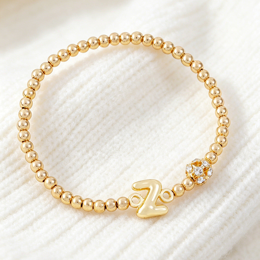 Cute Beading Letter Pattern Bracelet For Kids With Zinc Alloy Chain And Rhinestone Inlay, Plastic Material