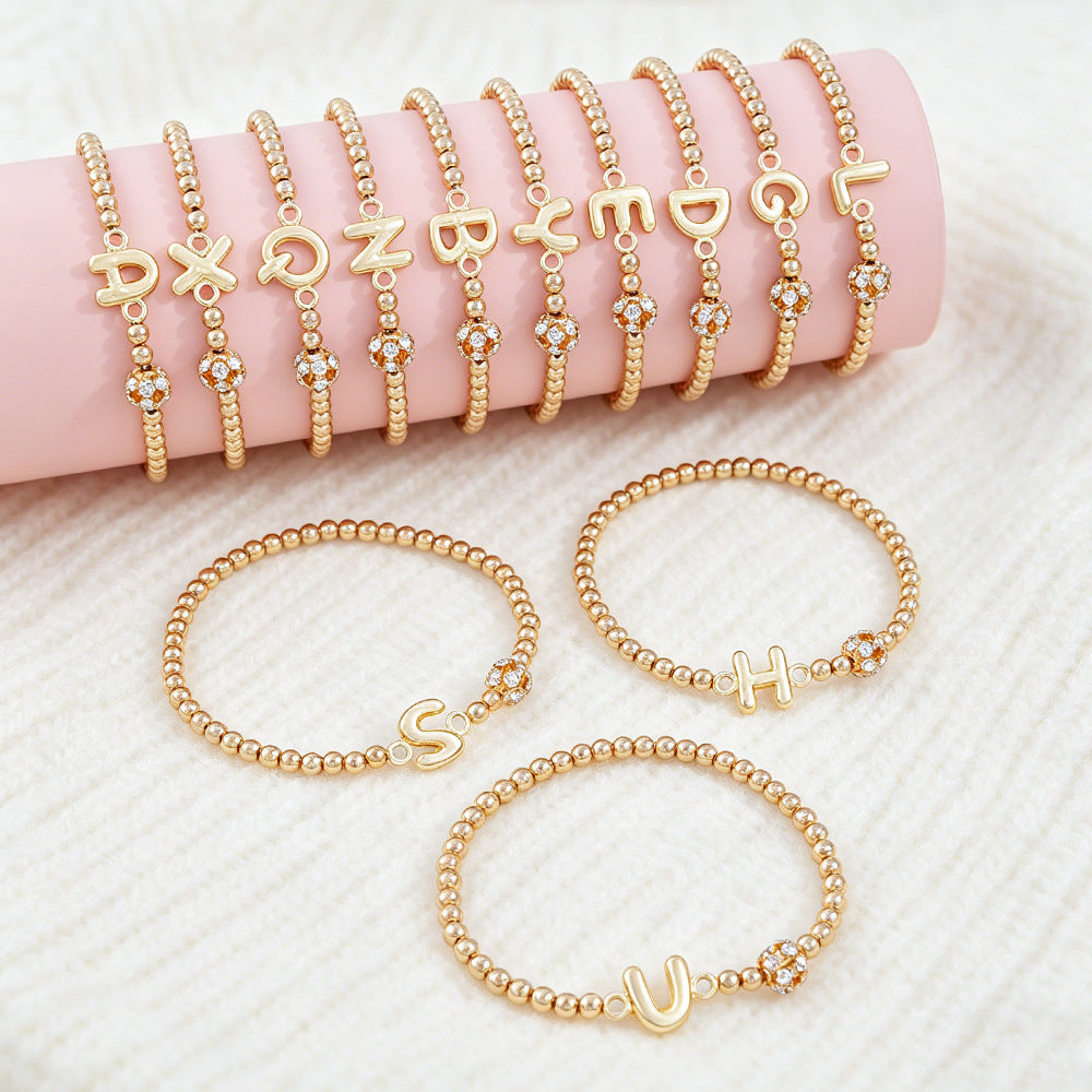 Cute Beading Letter Pattern Bracelet For Kids With Zinc Alloy Chain And Rhinestone Inlay, Plastic Material