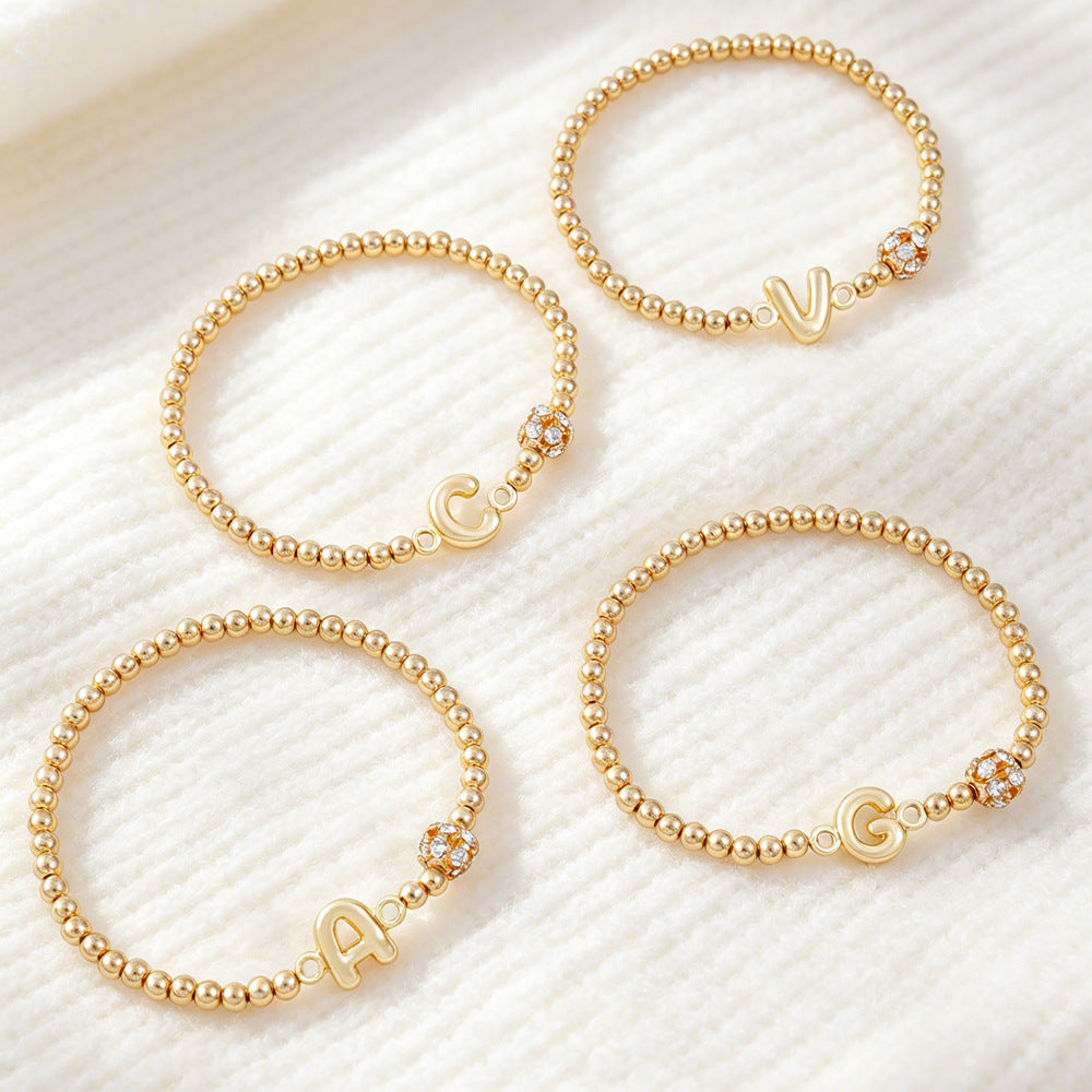 Cute Beading Letter Pattern Bracelet For Kids With Zinc Alloy Chain And Rhinestone Inlay, Plastic Material