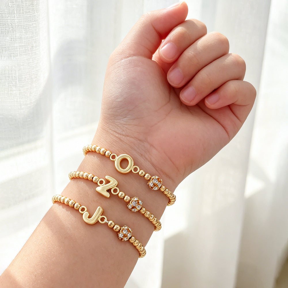 Cute Beading Letter Pattern Bracelet For Kids With Zinc Alloy Chain And Rhinestone Inlay, Plastic Material
