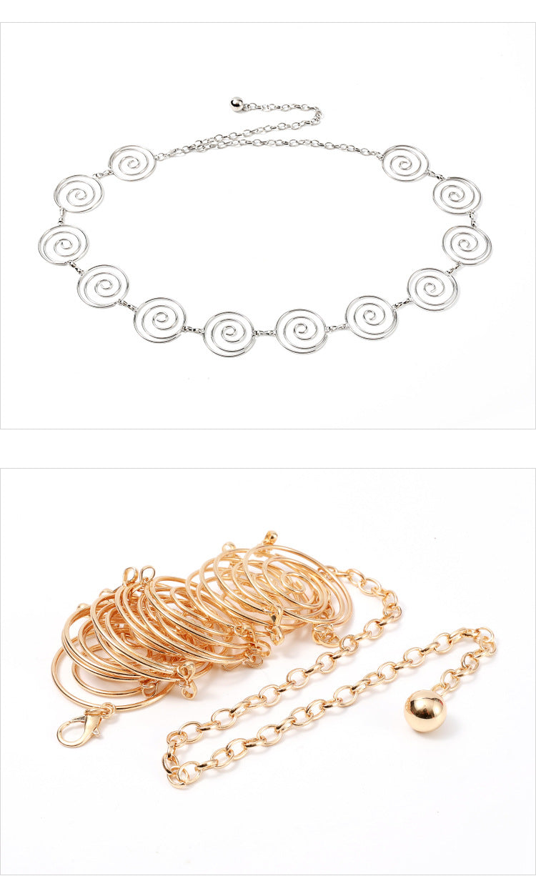 Bohemian Spiral Waist Chain For Women In Frosted Gold Metal Finish