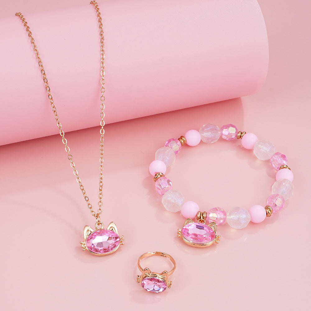Cartoon Style Animal Beading Jewelry Set For Children Unisex, Alloy Material With Crystal Inlay