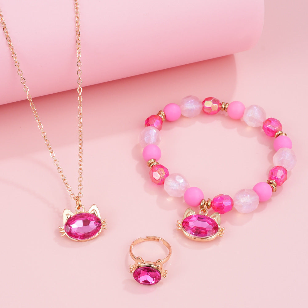 Cartoon Style Animal Beading Jewelry Set For Children Unisex, Alloy Material With Crystal Inlay
