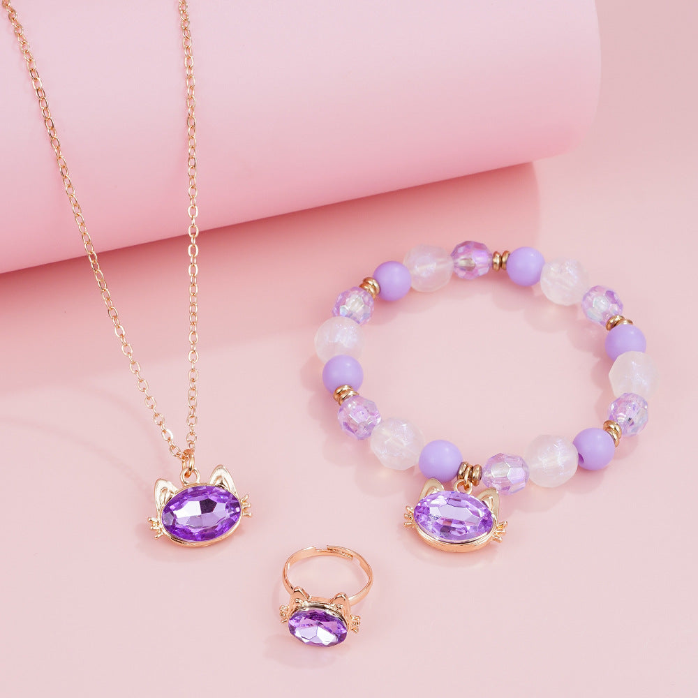 Cartoon Style Animal Beading Jewelry Set For Children Unisex, Alloy Material With Crystal Inlay