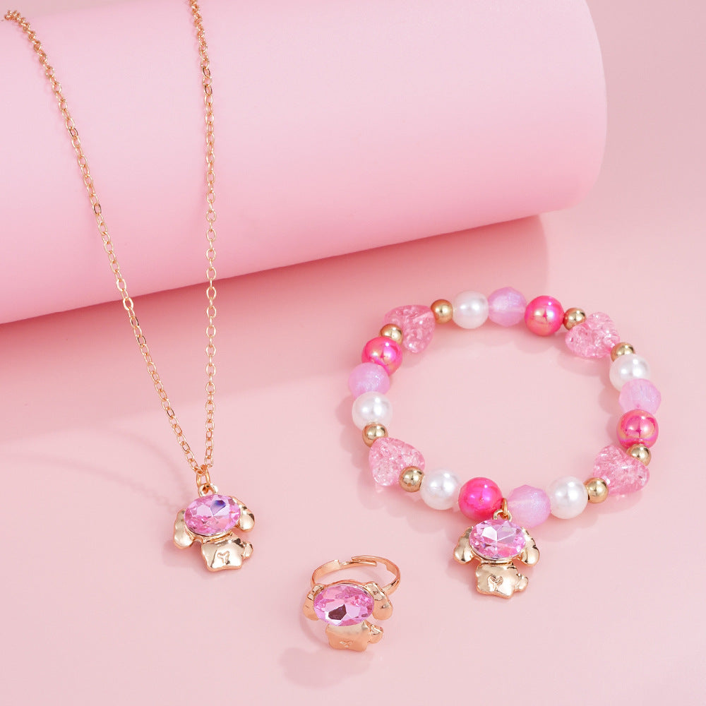Cartoon Style Animal Beading Jewelry Set For Children Unisex, Alloy Material With Crystal Inlay