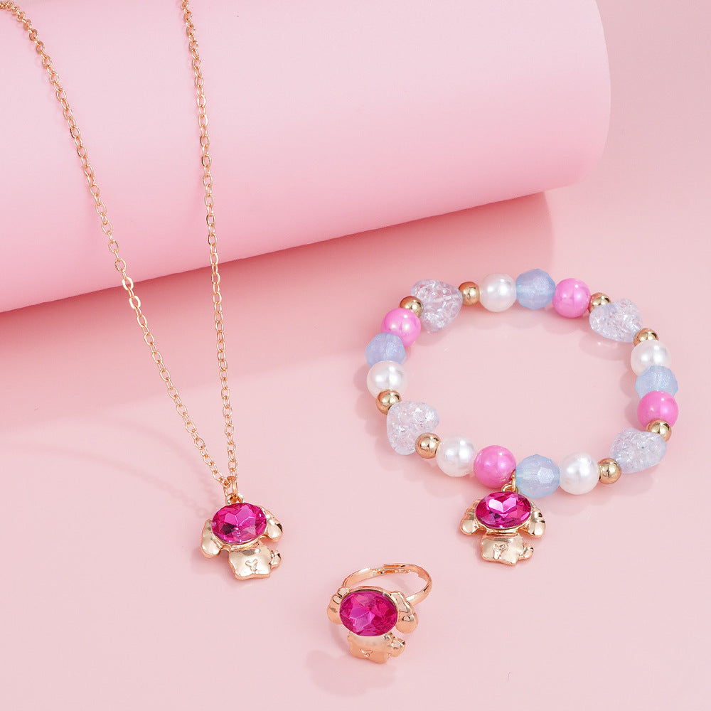 Cartoon Style Animal Beading Jewelry Set For Children Unisex, Alloy Material With Crystal Inlay