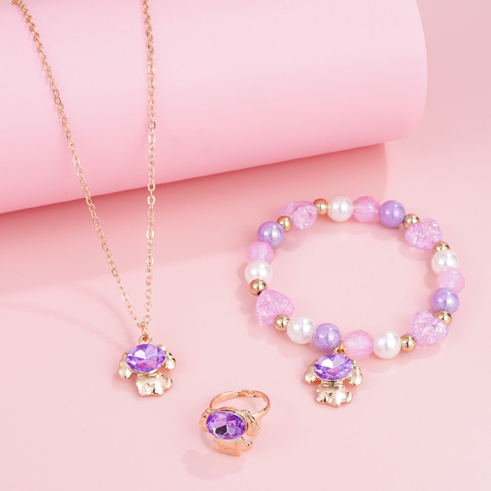 Cartoon Style Animal Beading Jewelry Set For Children Unisex, Alloy Material With Crystal Inlay