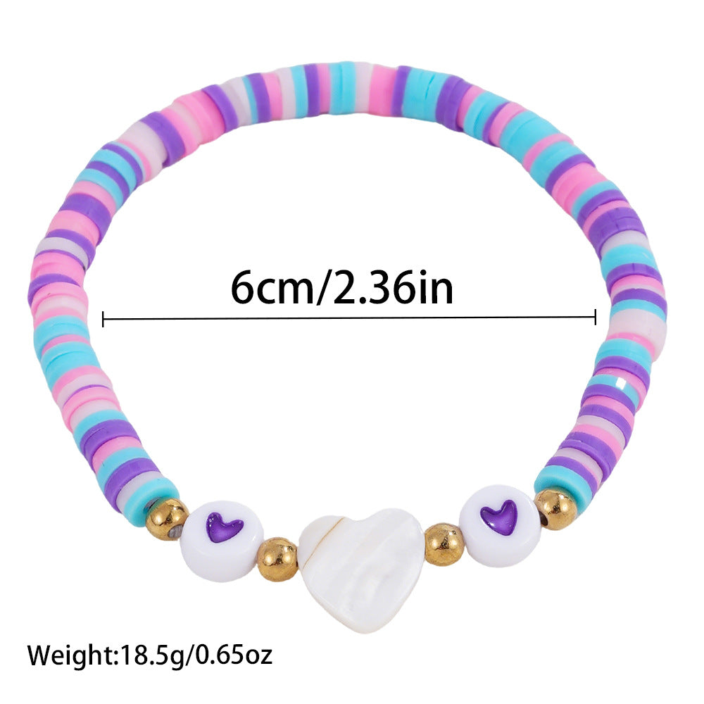 Handmade Heart Shape Acrylic Bracelet For Kids With Seed Bead Inlay In Colour