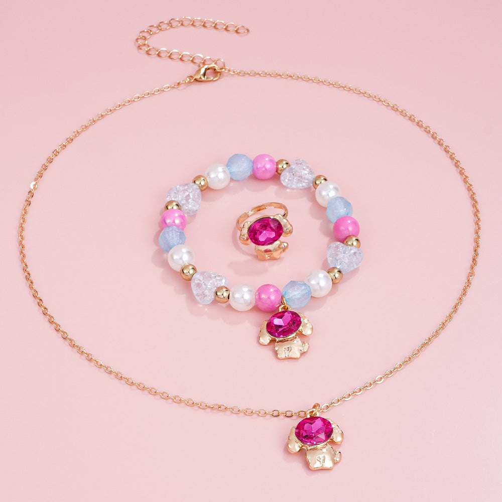 Cartoon Style Animal Beading Jewelry Set For Children Unisex, Alloy Material With Crystal Inlay