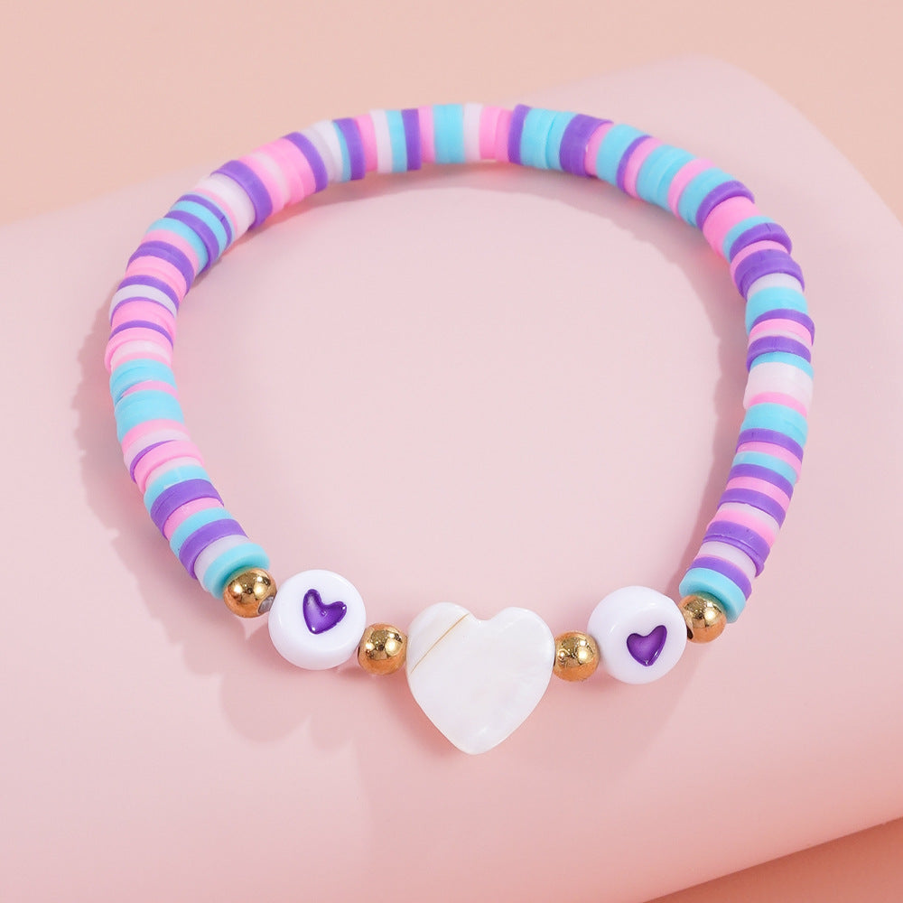 Handmade Heart Shape Acrylic Bracelet For Kids With Seed Bead Inlay In Colour