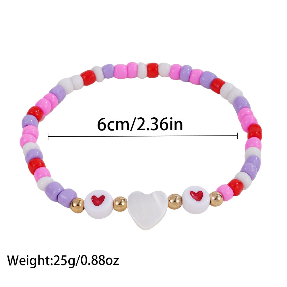 Handmade Heart Shape Acrylic Bracelet For Kids With Seed Bead Inlay In Colour