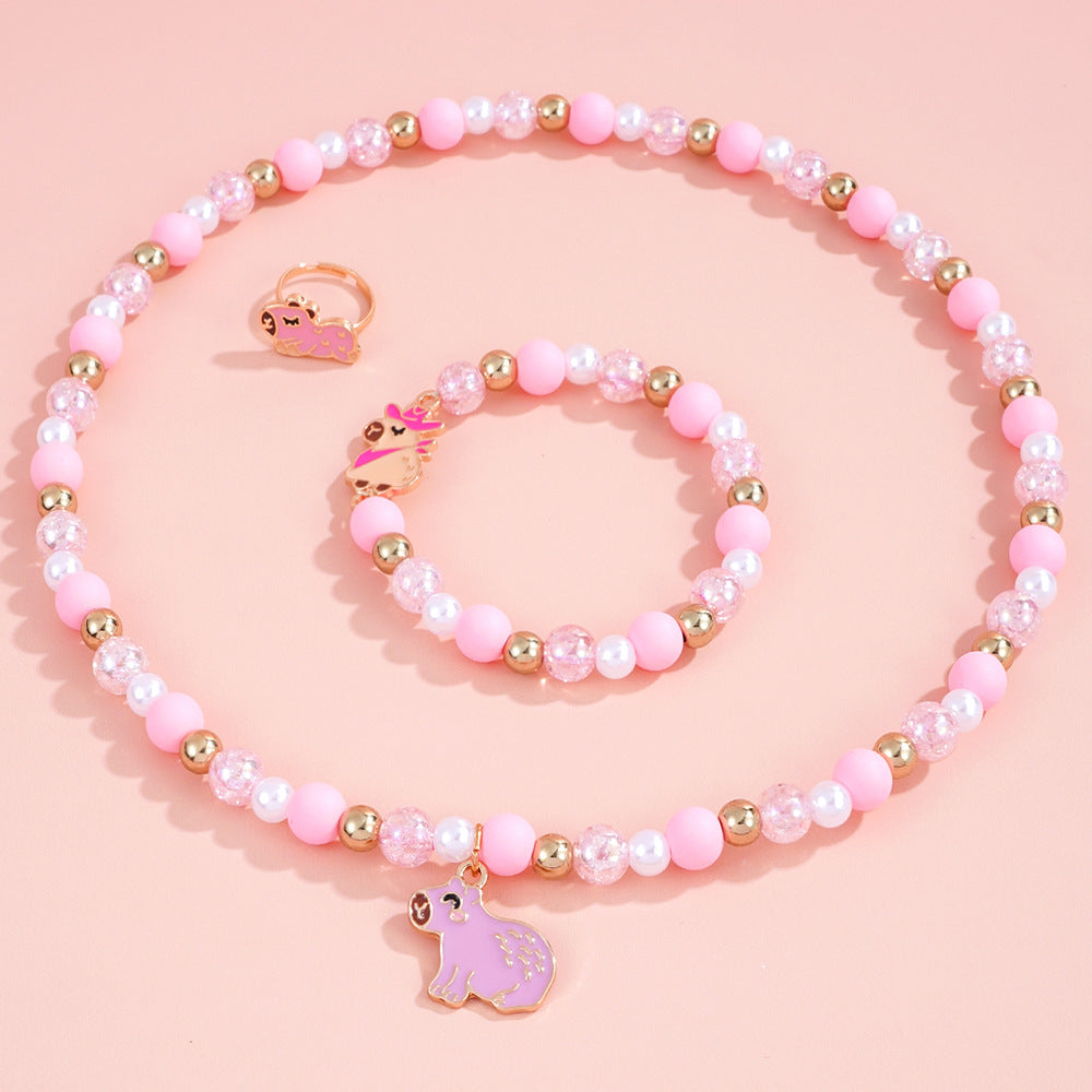 Cute Capybara Jewelry Set For Children Unisex Featuring Enamel Craftsmanship In Alloy Material, 1 Set