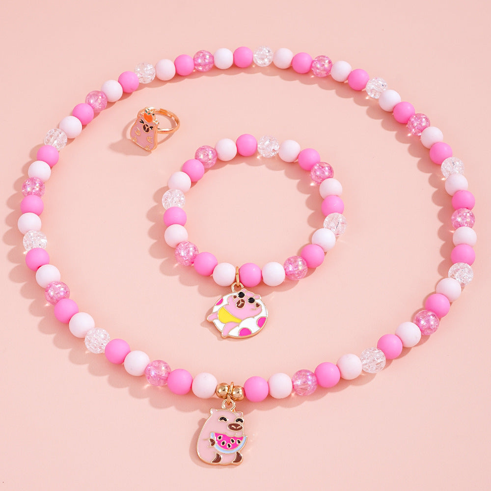Cute Capybara Jewelry Set For Children Unisex Featuring Enamel Craftsmanship In Alloy Material, 1 Set