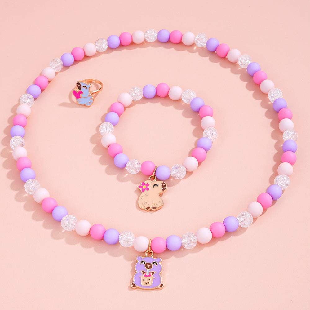 Cute Capybara Jewelry Set For Children Unisex Featuring Enamel Craftsmanship In Alloy Material, 1 Set